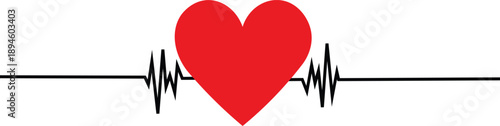 red heart electrocardiogram ecg line vector graphic medical health heartbeat pulse monitor symbol isolated on white background.