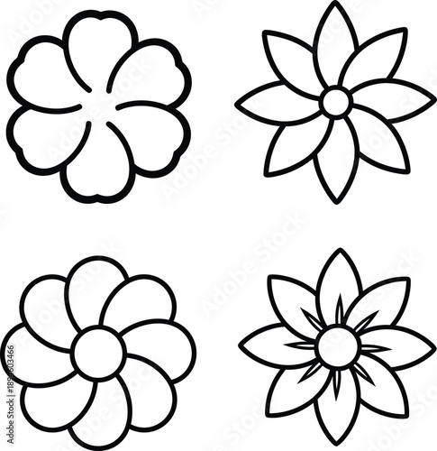 Simple Outline Flower Icons Collection for Design Projects and Decorative Elements
