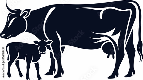 Cow and calf graphic illustration