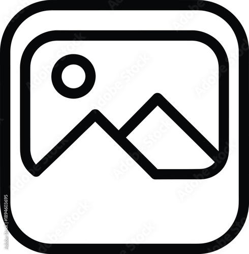 Abstract landscape icon with a sun and mountains, representing nature and scenic views