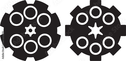 Black silhouette icons of a revolver cylinder viewed from above, ready to be loaded