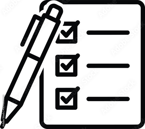 Checklist with a Pen - Simple Icon Representation of Tasks and Planning
