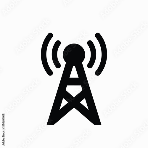 Black Communication Tower Icon on White Background