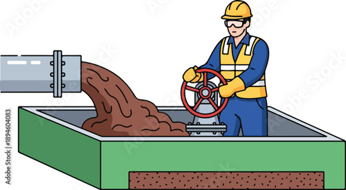 Industrial worker operating machinery pouring material into a large container, viewed from the side in an industrial setting