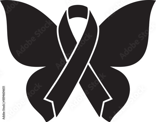 Multiple Sclerosis Awareness Butterfly Ribbon, Black Awareness Ribbon Butterfly Symbol, MS Awareness Support Design