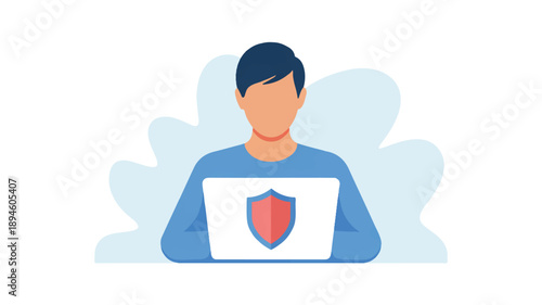 Diverse person working remotely on a laptop, symbolizing modern business and freelance careers, flat vector illustration.