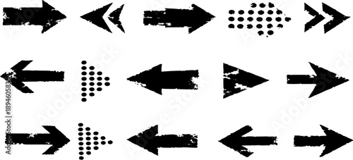 Arrows direction set: A visual array of directional arrows, each with unique designs, are scattered on the canvas, showcasing diverse path options, choices and direction.