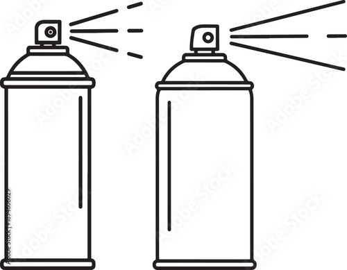 Outline drawing of two aerosol spray cans with spray lines, signifying cleaning, art, or freshness.
