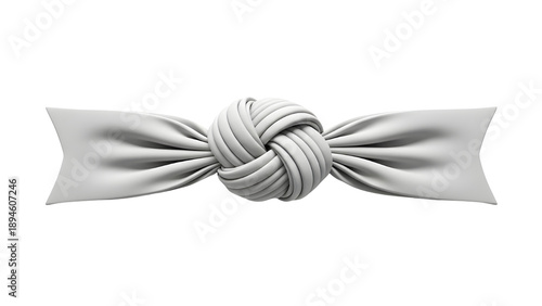 White Fabric Knot Bow Ribbon Element isolated PNG with Transparent Background