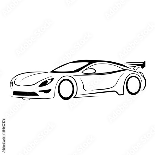 Modern Sports Car Line Art Illustration – Minimalist Black and White Supercar Outline