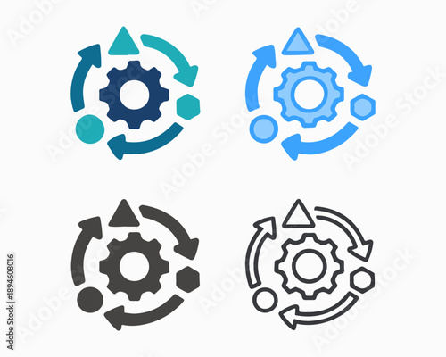 Process Integration Gear Icons – Workflow Automation Symbol Set