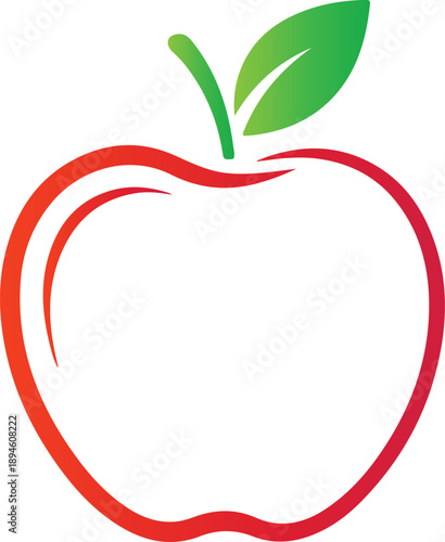 Stylized red apple with green leaf, healthy food symbol, fruit icon, nutritious organic produce for diet and wellness, graphic element