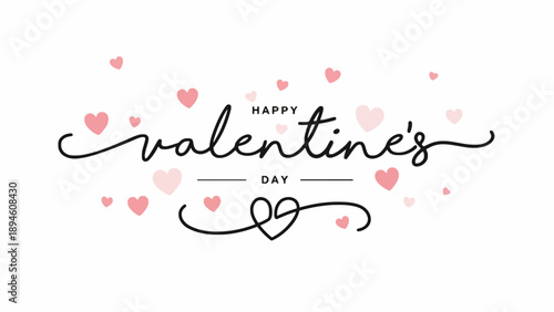 Happy Valentine's Day beautiful lettering with tiny hearts, a sweet and romantic illustration perfect for greeting cards and celebrations