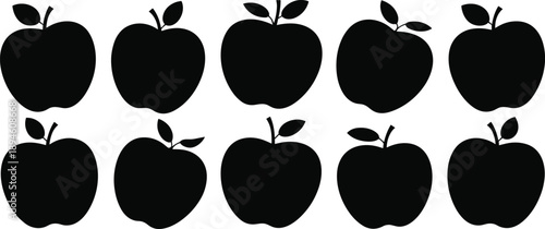 Apple fruit silhouette set, healthy food vector, organic illustration for diet, nutrition, print, design element, logo and CAD art
