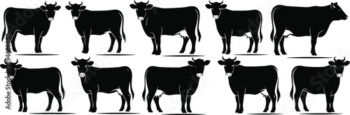 Cow silhouette vector set, livestock side view illustration for farm decor, print design, dairy animal graphic, label, and branding use