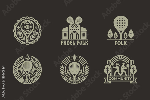 Vintage Padel Tennis Folk Art Logo Emblem Collection