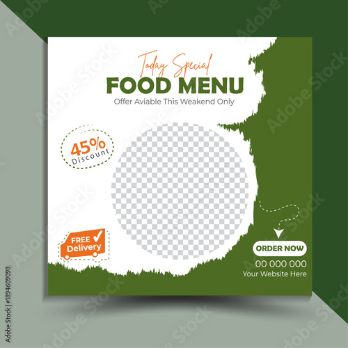 Restaurant Food Menu Special Promotion Social Media Ads Poster Flyer Leaflet Design With Salmon Salad. Fast Food Business Marketing Or Web Banner Template. Set Of Social Media Story And Post Frames.