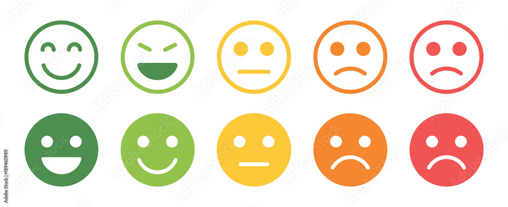 Εκτύπωση καμβά Feedback Emoticons face icon set, happy and sad reactions, good and bad review emojis, mood faces for survey, rating icons, vector illustration