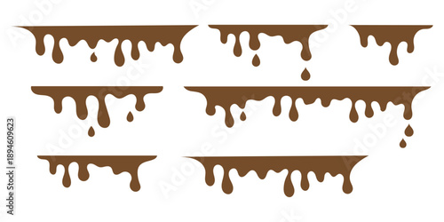 Black dripping paint and liquid slime shapes. Horror style decorative elements with flowing drops