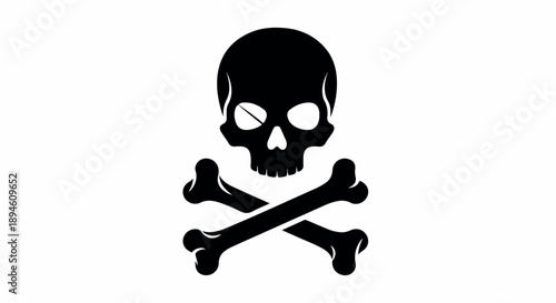 A black skull and crossbones symbol on a white background, featuring a human skull with two crossed bones below, in a simple graphic design.