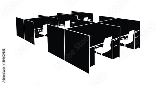 A minimalist depiction of office cubicles arranged in a grid pattern ideal for design projects on transparent background silhouette high quality