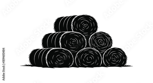 A striking image of stacked hay bales rendered in a bold black silhouette on transparent background high quality professional detailed modern