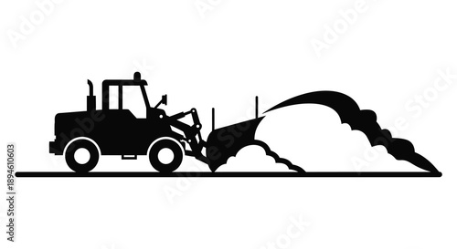 A black silhouette of a tractor pushing a pile of earth ideal for design work on transparent background silhouette high quality