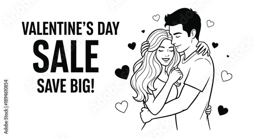 A valentine s day sale advertisement featuring a couple embracing with hearts on transparent background silhouette high quality professional detailed modern elegant
