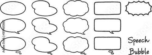 手描き風のフレーム・吹き出しセット（横長・太線）