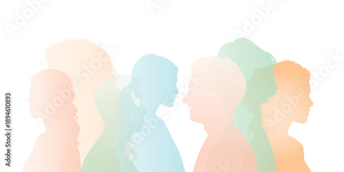 Group of multi-ethnic business co-workers and colleagues. Silhouette of diversity people side. vector illustration