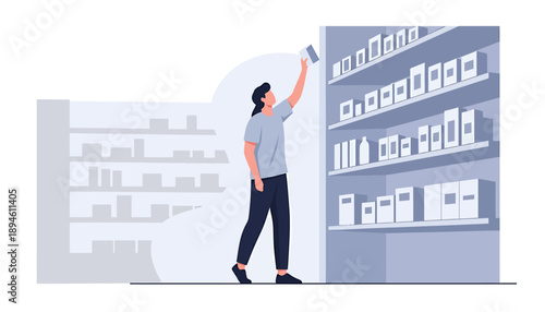 Person reaching for product on store shelf.