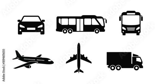 A collection of black vehicle and aircraft silhouettes depicting transportation options on transparent background high quality professional detailed modern elegant stylish