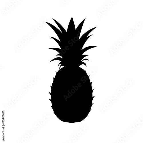 Minimalist Pineapple Silhouette Vector Icon - Tropical Fruit Shape with Crown Leaves