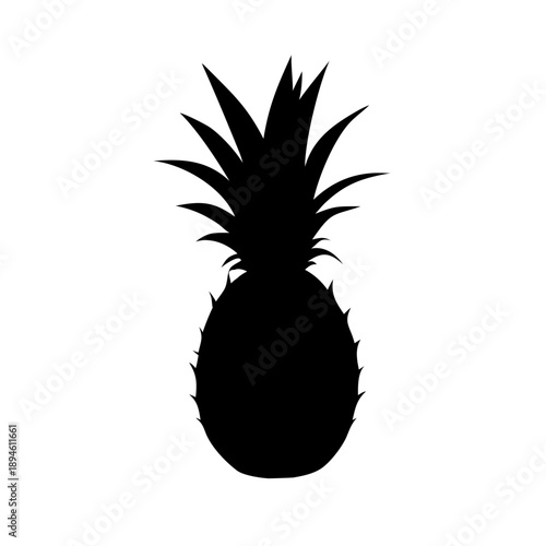Minimalist Pineapple Silhouette Vector Icon - Tropical Fruit Shape with Crown Leaves