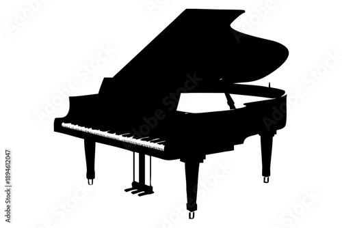 Classic Grand Piano Silhouette Vector Icon - Musical Instrument Concert Performance Graphic