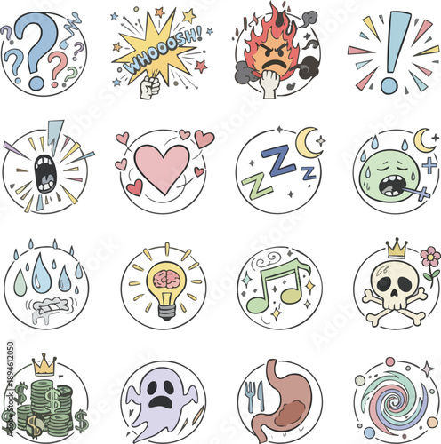 Comic Book Expression Elements Vector Set - Hand Drawn Speech Bubbles Onomatopoeia and Symbols for Pop Art Design