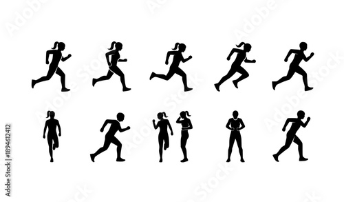 Black Running Fitness Icons Set – Sports Training Vector