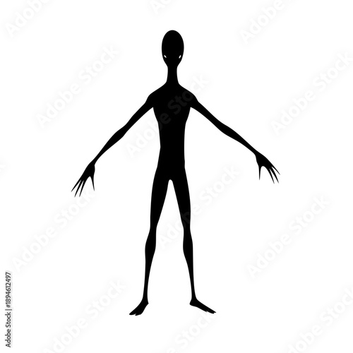 Eerie Grey Alien Silhouette Vector - Spooky Extraterrestrial Creature and Sci-Fi Horror Icon