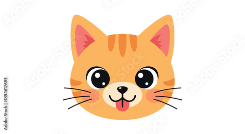 Cartoon illustration of a cheerful orange cat face with big eyes and tongue out against a white background.