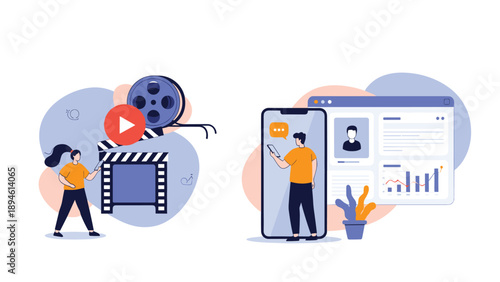 The evolution of video content creation from traditional filmmaking to modern mobile video production for social media platforms.