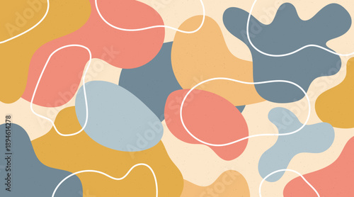 Wallpaper Mural Modern vector background featuring warm earth tone organic blobs and white wavy lines. Trendy minimalist design for branding, retro posters, web banners, and contemporary interior art. Torontodigital.ca