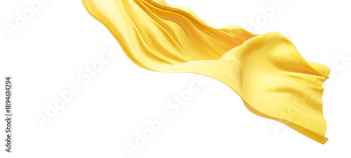 Sheer yellow fabric flutters in the wind isolated on transparency background transparent cloth 3D render