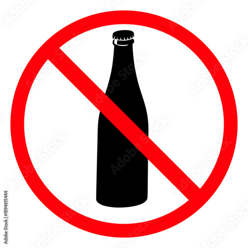 Black silhouette of a bottle inside a red prohibition sign, indicating no alcohol allowed.