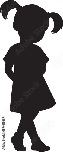 Minimalist little girl silhouette icon representing child innocence childhood education playtime and family lifestyle concept illustration
