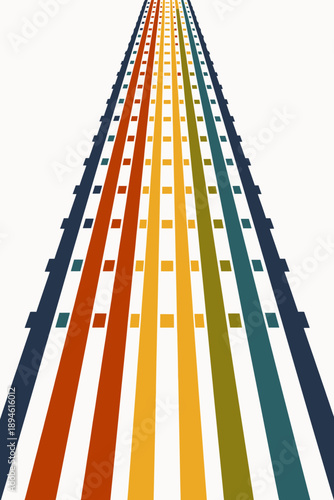 Colorful geometric path with parallel lines and dotted pattern in bold hues