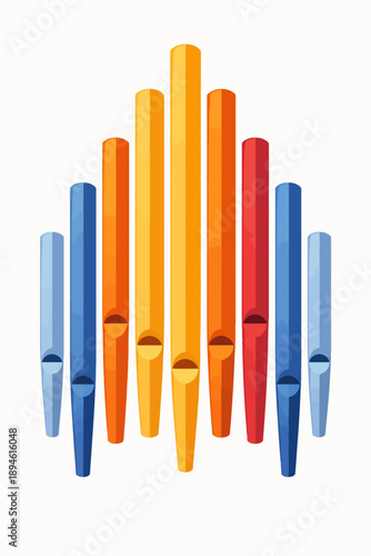 Colorful kazoo collection: vibrant red, blue, orange musical instruments on white background