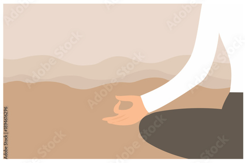 woman meditating and sits in lotus position. Relax, calmness and concentration vector illustration