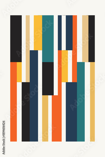 Geometric abstract art with colorful vertical blocks and patterns