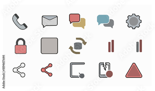 Smartphone rounded line icon set mobile communication and app symbols