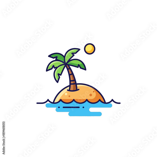 Palm tree on small island beach.